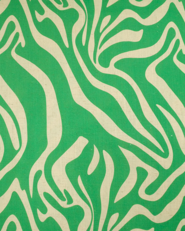 Viscose Lin Imprimé Flow Vert Naturel - Mercerine