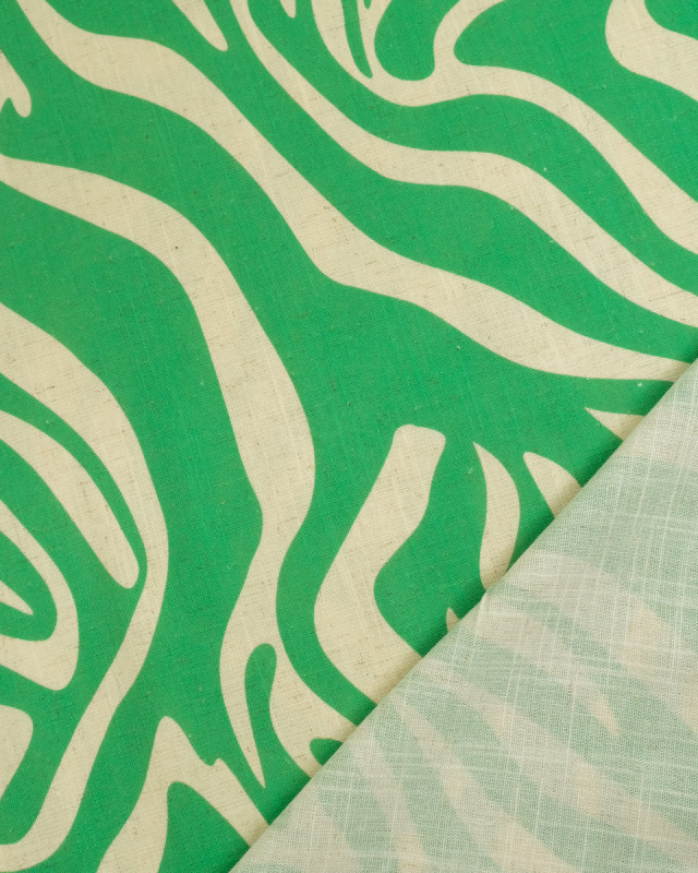 Viscose Lin Imprimé Flow Vert Naturel - Mercerine