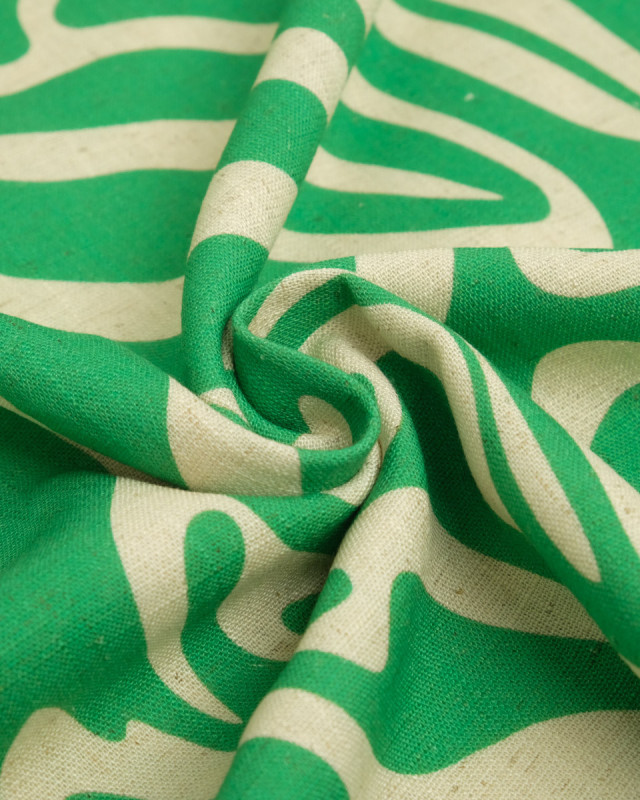 Viscose Lin Imprimé Flow Vert Naturel - Mercerine