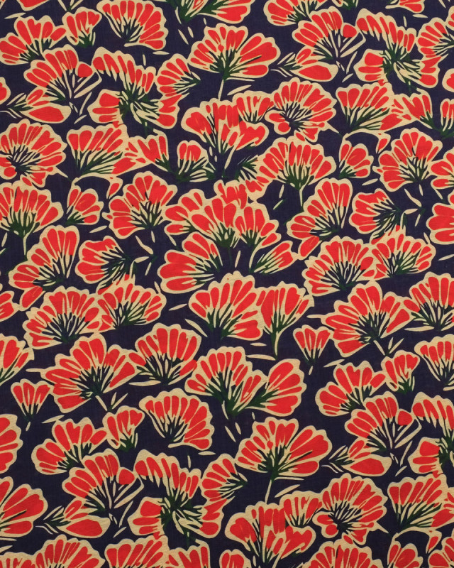 Viscose Mélangée Imprimé Palma Rouge Marine - Mercerine