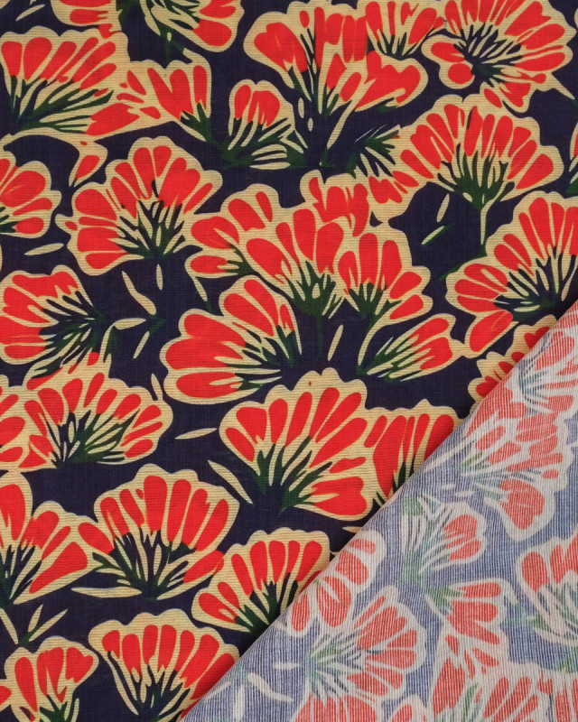 Viscose Mélangée Imprimé Palma Rouge Marine - Mercerine