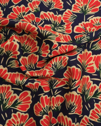 Viscose Mélangée Imprimé Palma Rouge Marine - Mercerine