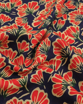 Viscose Mélangée Imprimé Palma Rouge Marine - Mercerine