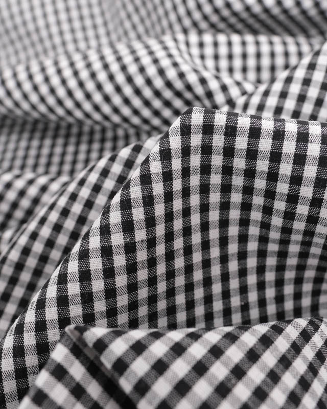 Tissus Vichy : Coton Vichy Noir et Blanc Petits Carreaux - Mercerine