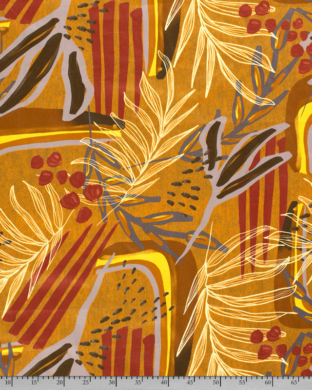Tissu en ligne : Satin De Coton Exotique Abstrait Terre Orangé - Mercerine