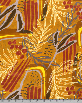 Tissu en ligne : Satin De Coton Exotique Abstrait Terre Orangé - Mercerine