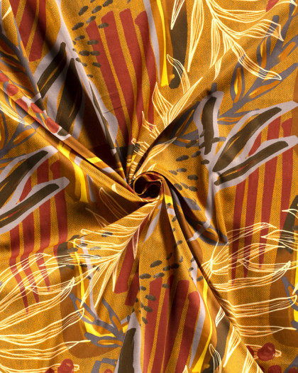Satin De Coton Exotique Abstrait Terre Orangé - 10cm