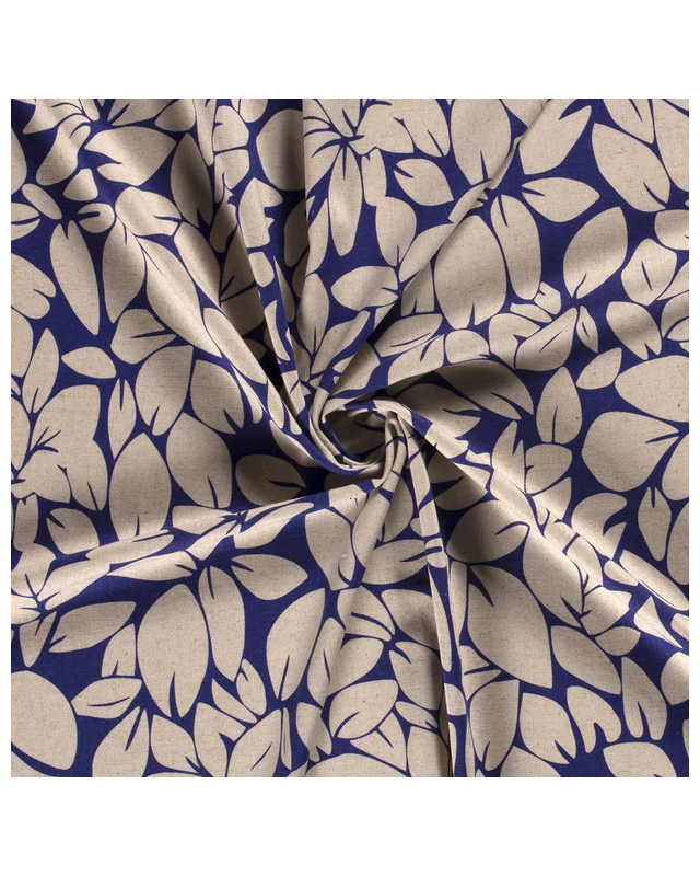 Tissu Viscose Lin imprimé feuilles fond lin - Mercerine
