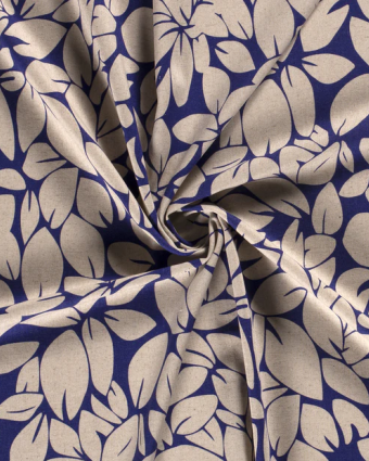 Tissu Viscose Lin imprimé feuilles fond lin - Mercerine