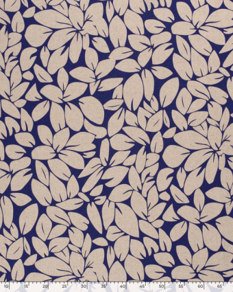Tissu Viscose Lin imprimé feuilles fond lin - Mercerine