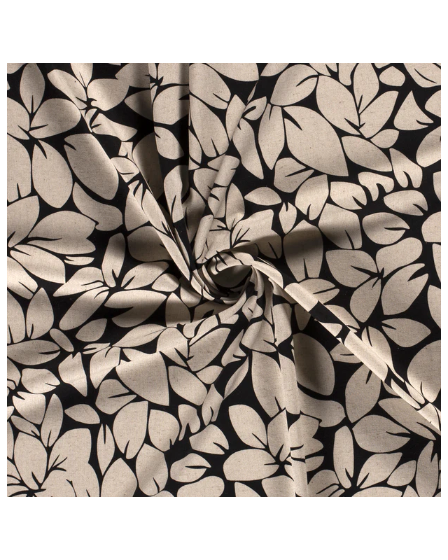 Tissu Viscose Lin imprimé feuilles fond lin - Mercerine