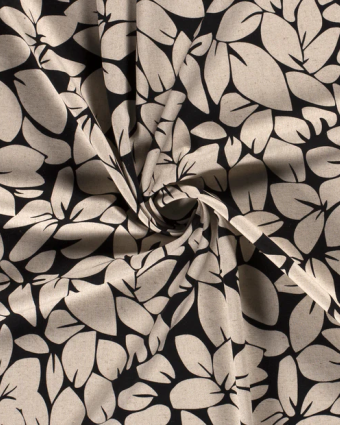 Tissu Viscose Lin imprimé feuilles fond lin - Mercerine
