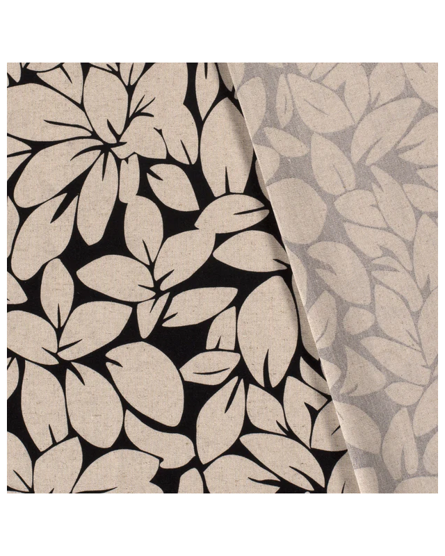 Tissu Viscose Lin imprimé feuilles fond lin - Mercerine