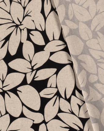 Tissu Viscose Lin imprimé feuilles fond lin - Mercerine