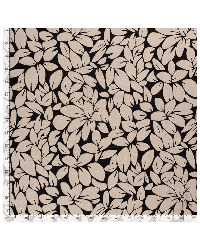 Tissu Viscose Lin imprimé feuilles fond lin - Mercerine