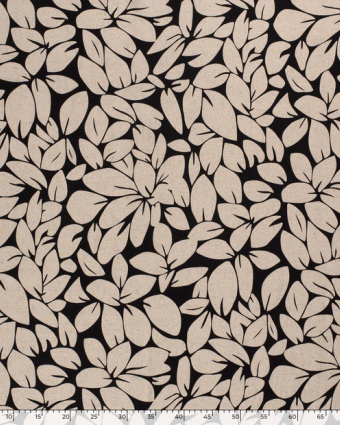 Tissu Viscose Lin imprimé feuilles fond lin - Mercerine