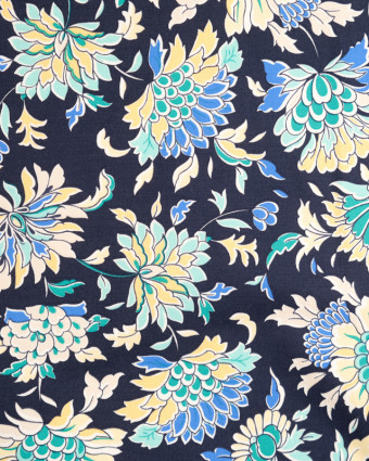 Satin de coton fleuri bleu marine - Mercerine