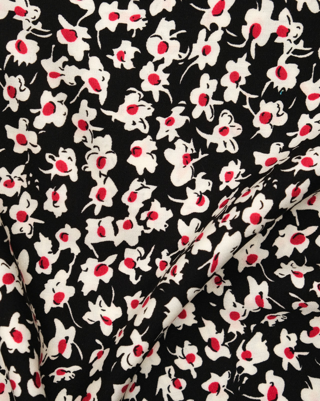 Viscose fleurie fond noir - Tissu au mètre - Mercerine