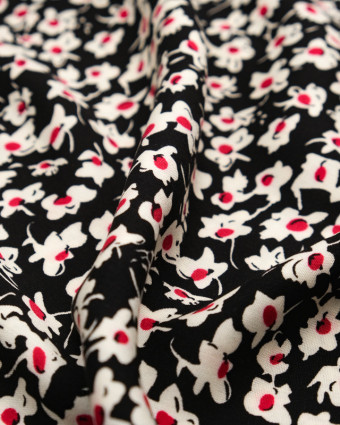 Viscose fleurie fond noir - Tissu au mètre - Mercerine