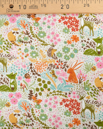 Tissu Sweat Forêt Enchantée Gris Chine Envers Doudou Blanc  - Mercerine