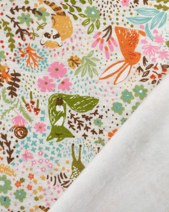 Tissu Sweat Forêt Enchantée Gris Chine Envers Doudou Blanc  - Mercerine