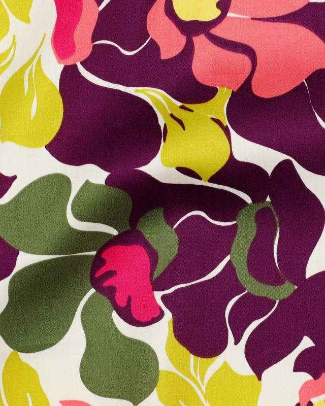 Satin de Coton Motif Fleuri Rose et Violet - Mercerine