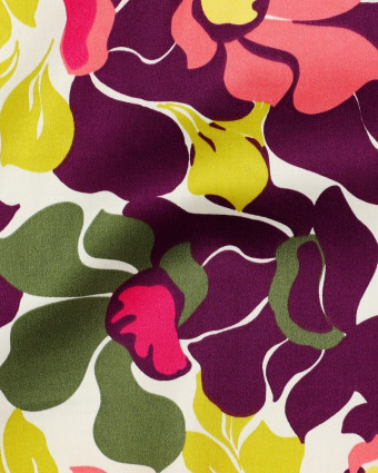 Satin de Coton Motif Fleuri Rose et Violet - Mercerine