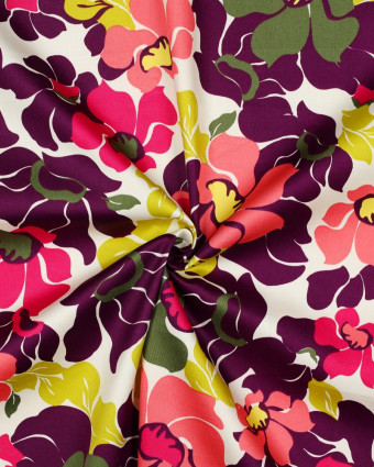 Satin de Coton Motif Fleuri Rose et Violet - Mercerine