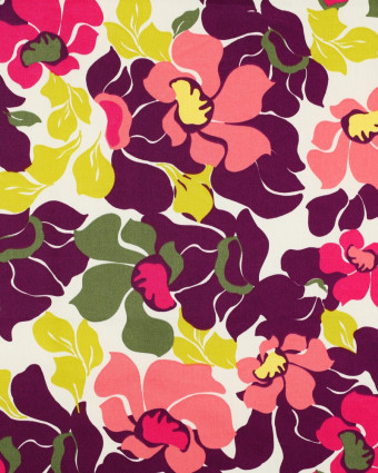 Satin de Coton Motif Fleuri Rose et Violet - Mercerine
