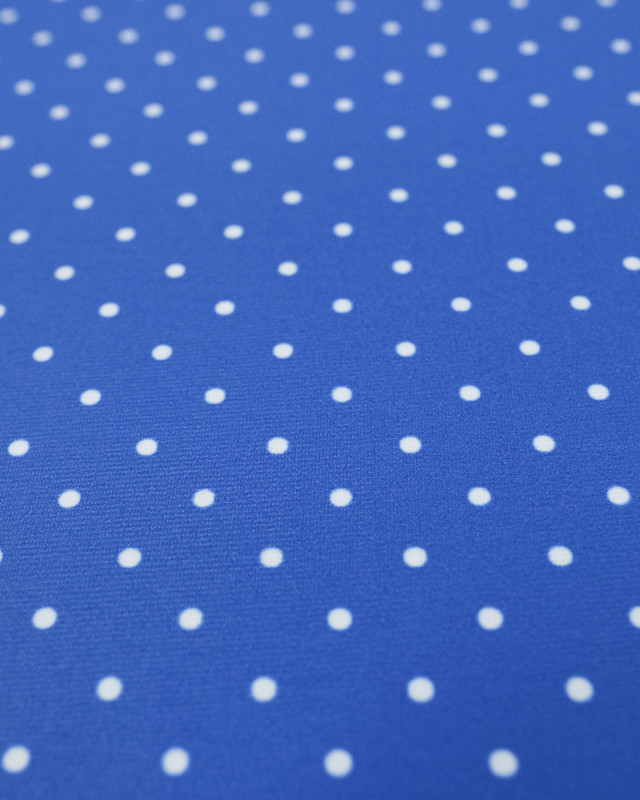 Tissu lycra maillot  bleu pois blanc - Mercerine