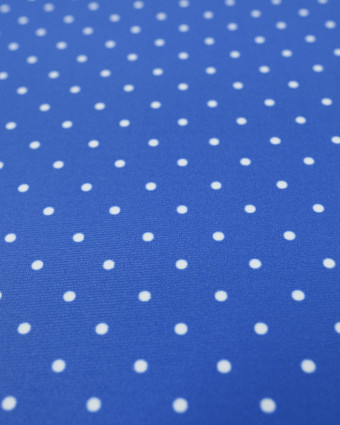 Tissu lycra maillot  bleu pois blanc - Mercerine