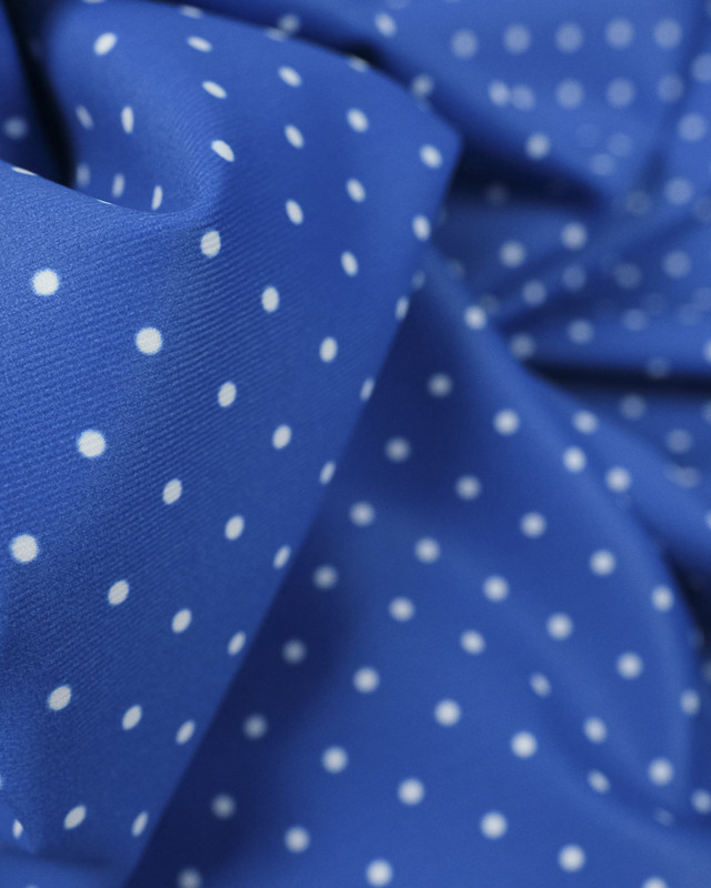 Tissu lycra maillot  bleu pois blanc - Mercerine