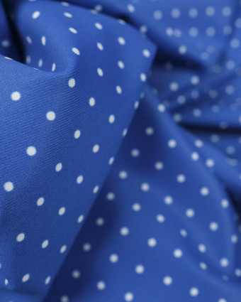 Tissu lycra maillot  bleu pois blanc - Mercerine