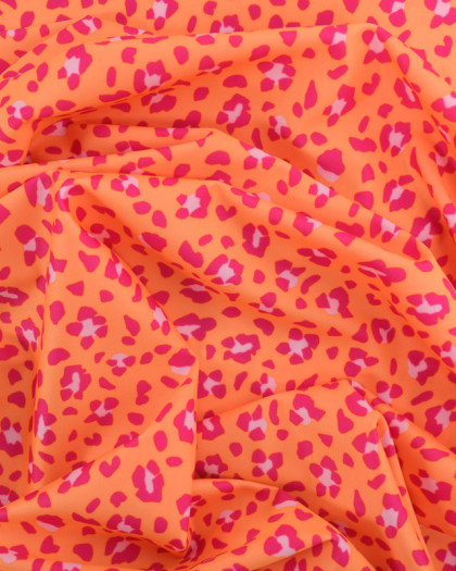 Tissu lycra Garou Rose sur Fond Orange - Mercerine