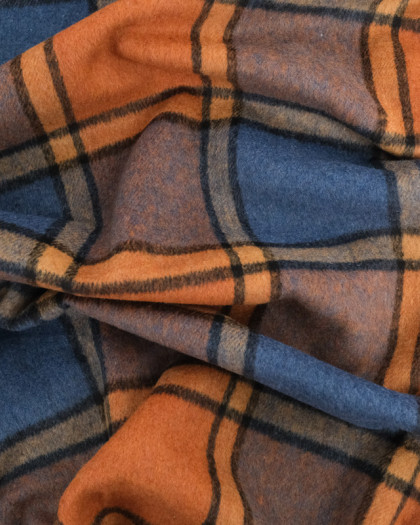 Lainage Gratté Carreaux Colorés Bleu / Ocre - Mercerine