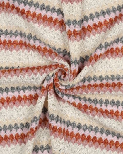 Tissu Crochet Ecru Doux Rayures Roses Terracotta - Mercerine