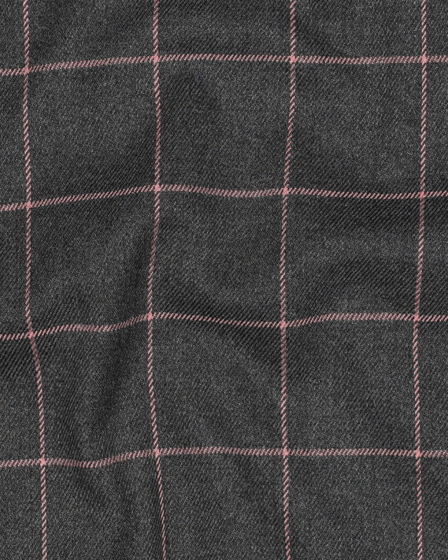 Tissu Tartan Stretch Gris Carreaux Roses - Mercerine