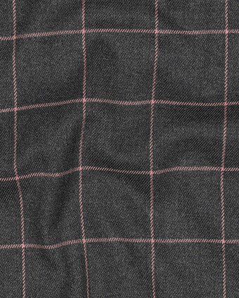 Tissu Tartan Stretch Gris Carreaux Roses - Mercerine
