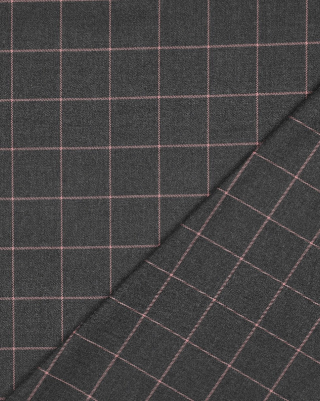 Tissu Tartan Stretch Gris Carreaux Roses - Mercerine