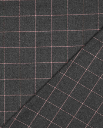 Tissu Tartan Stretch Gris Carreaux Roses - Mercerine