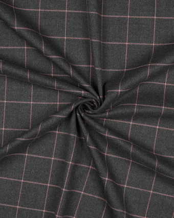 Tissu Tartan Stretch Gris Carreaux Roses - Mercerine