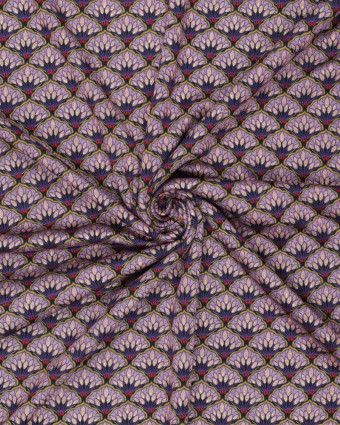 Viscose Imprimée Mauve Motif Eventail Touche Lurex Doré - Mercerine