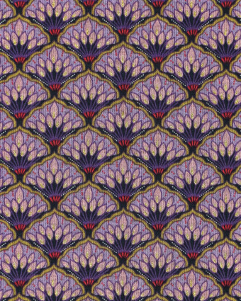 Jersey De Viscose Imprimé Mauve Motif Eventail Touche Lurex Doré