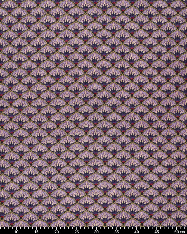 Jersey De Viscose Imprimé Mauve Motif Eventail Touche Lurex Doré