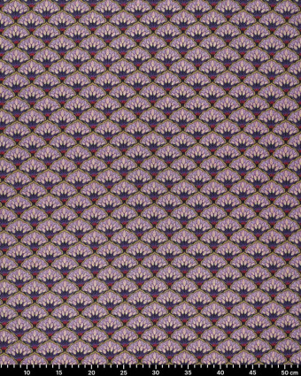 Jersey De Viscose Imprimé Mauve Motif Eventail Touche Lurex Doré