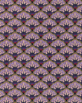 Jersey De Viscose Imprimé Mauve Motif Eventail Touche Lurex Doré