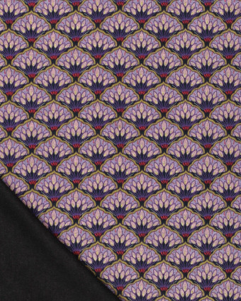 Jersey De Viscose Imprimé Mauve Motif Eventail Touche Lurex Doré