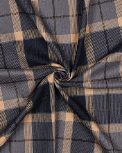 Tissu Tartan Stretch Bleu et Camel - Mercerine