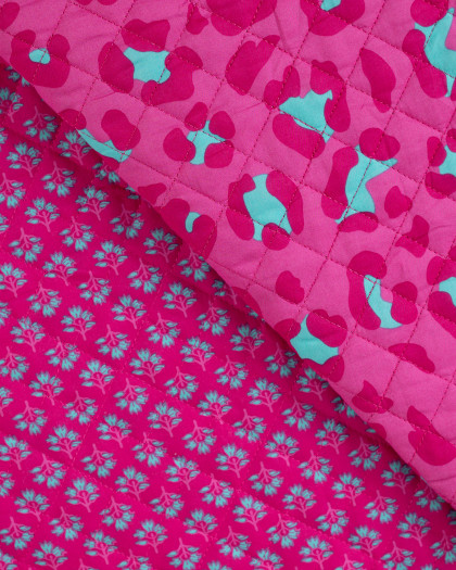 Tissu Matelassé Coton Indien Rose Fuchsia Léopard - Léopard