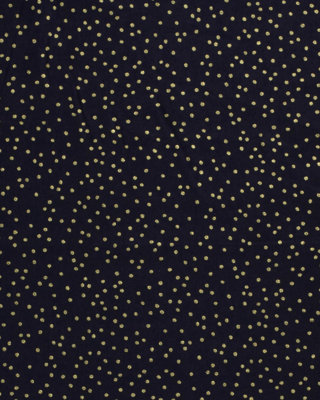 Popeline de Coton Bleu Marine à Petits Pois Dorés - Mercerine